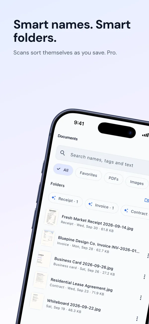 Smart folders and automatically named documents